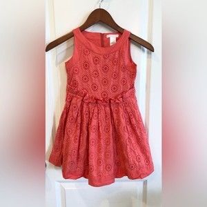Janie and Jack Sz 6 Girls Watercolor Eyelet Sleeveless Dress Coral Orange Lined